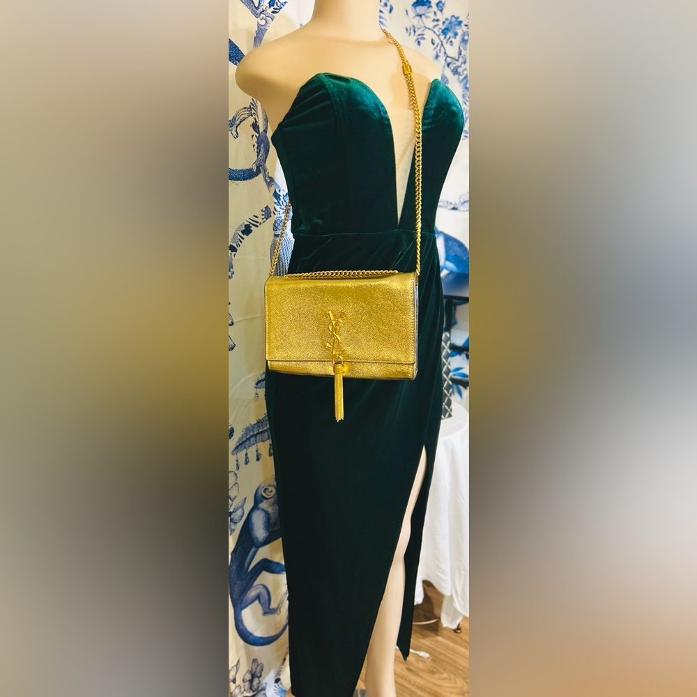 Lulu's “My Dream Come True”Velvet Strapless Maxi Forrest GRN Dress:NWTs
